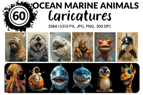 Download Ocean Marine Life Caricatures - Marine life Collection
