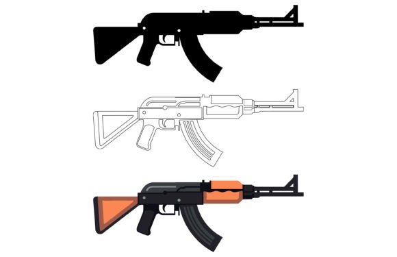 Download AK47 Machine Gun Vector Silhouette - Gun Collection