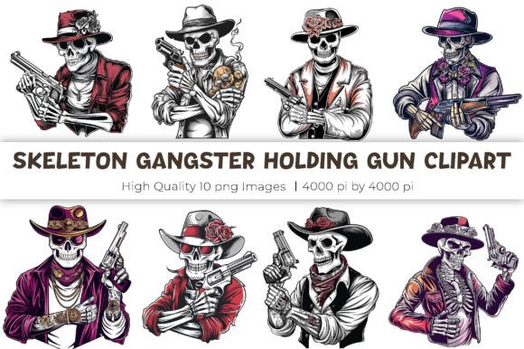 Download Skeleton Gangster with Gun Clipart - Gun Collection