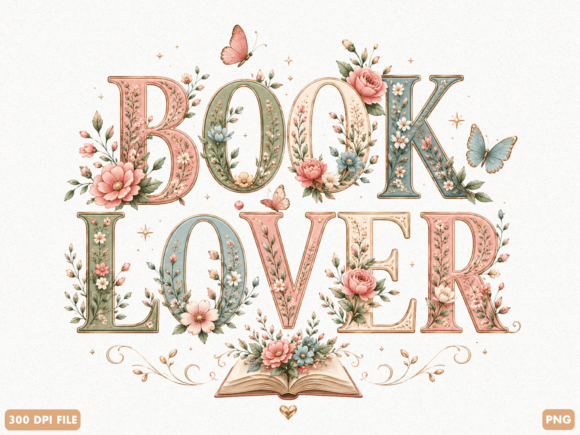 Download Book Lover Floral Typography PNG - Typography Collection